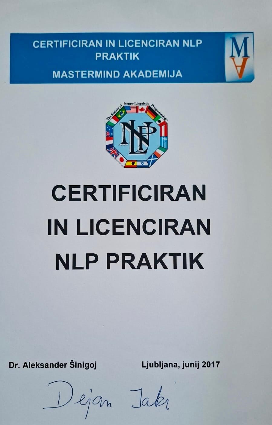 Certified & Licensed NLP Practitioner — Dejan