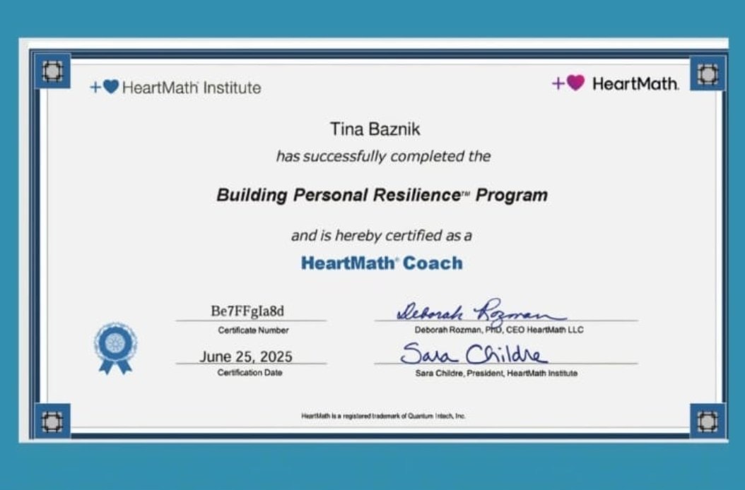 HeartMath Coach Certificate — Tina